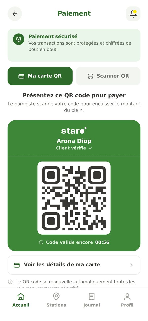 Le code de paiement dans l’application Star Oil